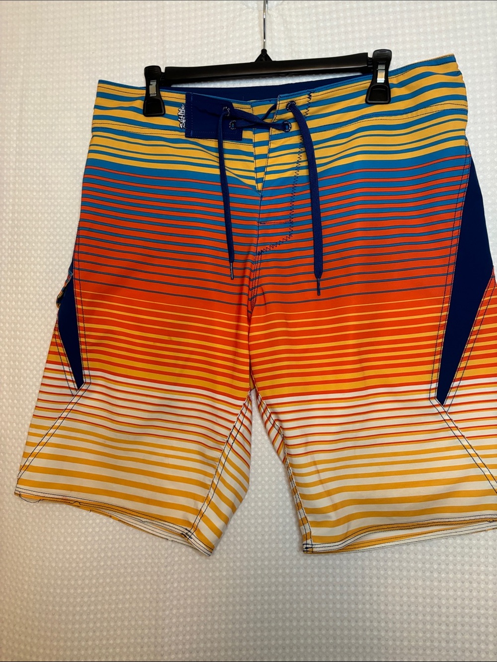 Salt Life Orange, Blue & Yellow Striped Board Shorts